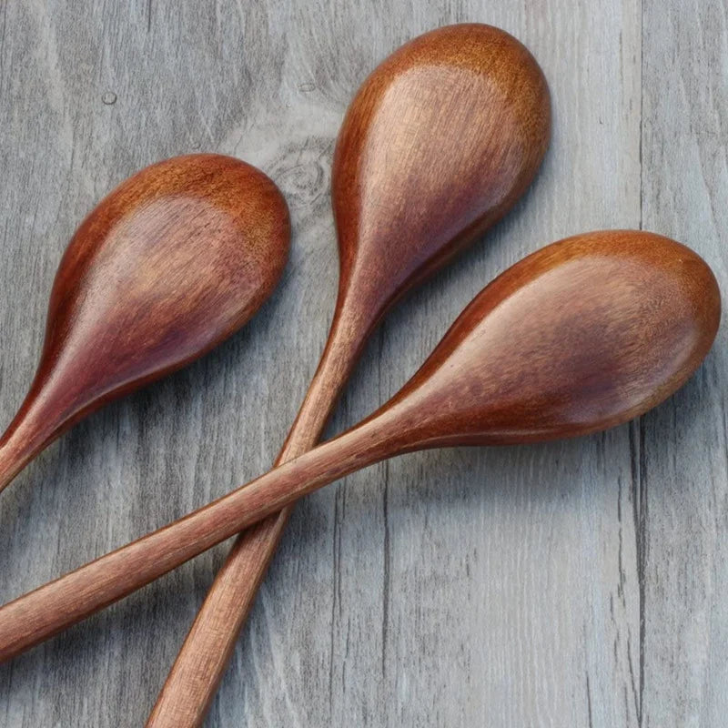 Set of 6 Wooden Spoons – Long Handle Soup Spoons for Eating, Mixing, and Stirring
