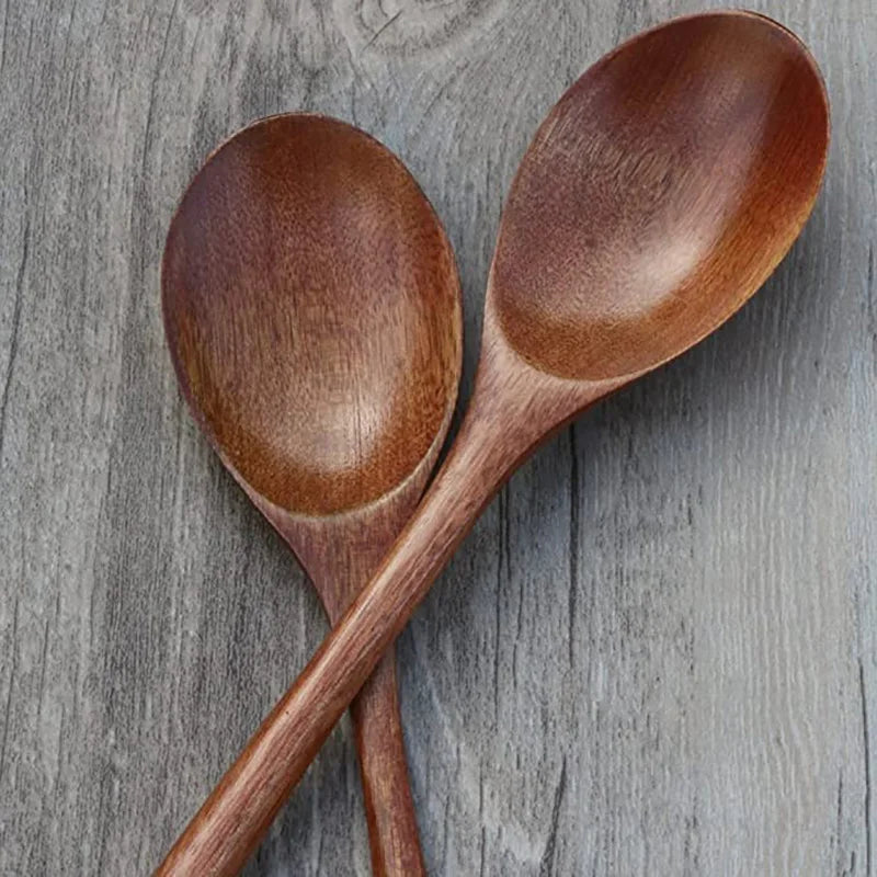 Set of 6 Wooden Spoons – Long Handle Soup Spoons for Eating, Mixing, and Stirring