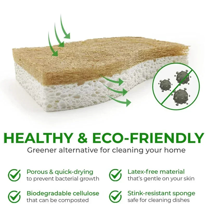 Eco-Friendly Natural Plant Scrub Sponges with Coconut Scrubber – Biodegradable Kitchen Cleaning Accessories