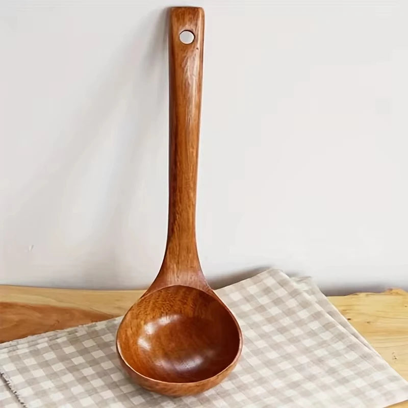 Non-Stick Wooden Cooking Spoon – Solid, Anti-Scald Soup Ladle for Everyday Kitchen Use