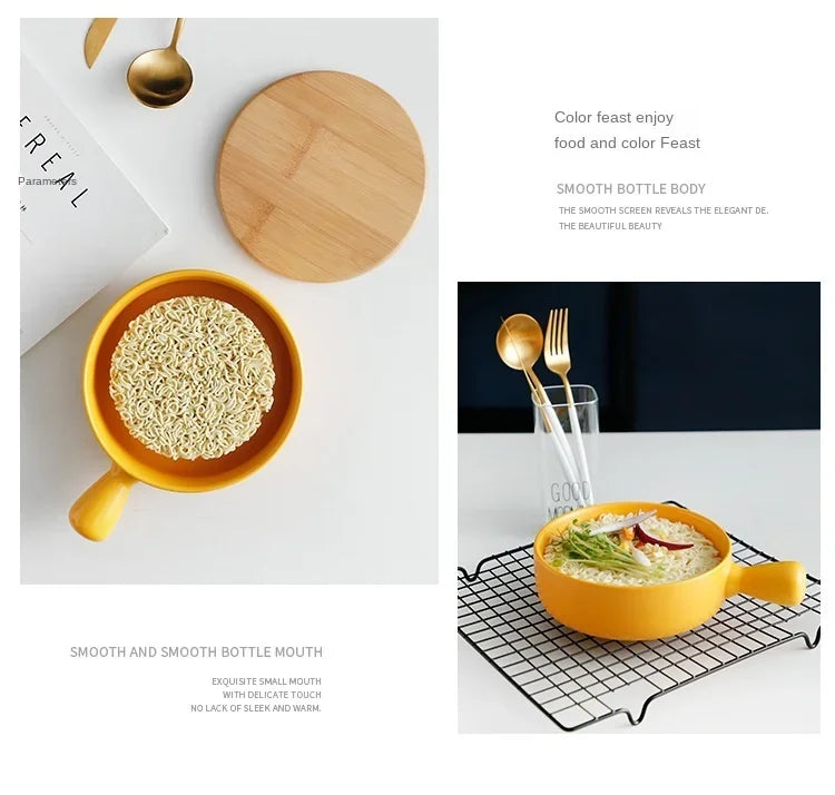 Microwave-Safe Solid Color Salad Bowl with Handle – Versatile for Cereal, Fruit, Soup & Noodles