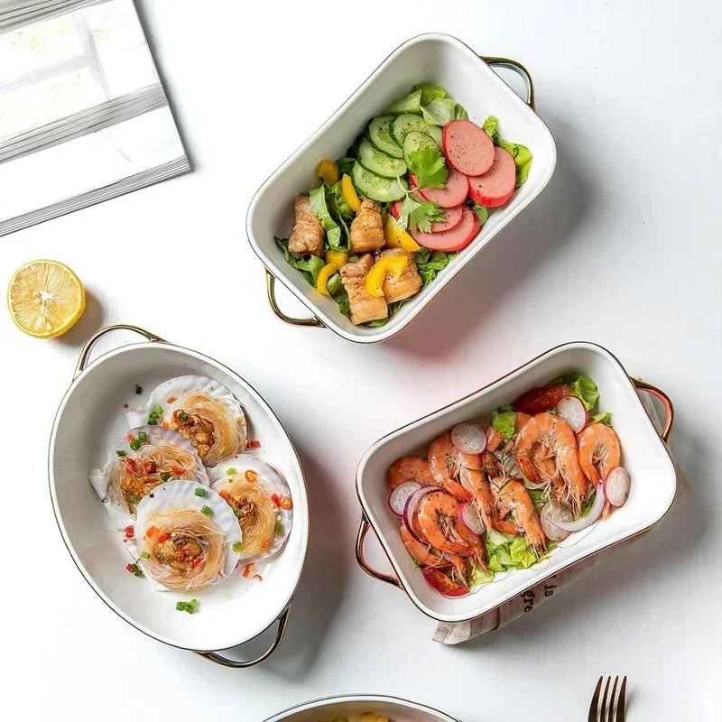 Rectangle Oval Ceramic Glazed Baking Tray – Oven-Safe Pan for BBQ, Salads & Kitchen Baking