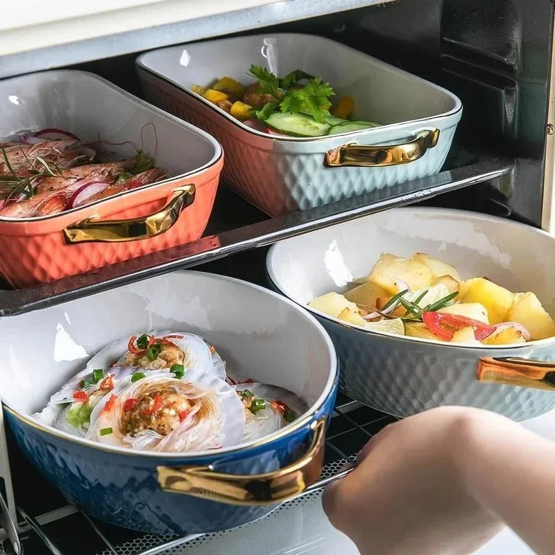 Rectangle Oval Ceramic Glazed Baking Tray – Oven-Safe Pan for BBQ, Salads & Kitchen Baking