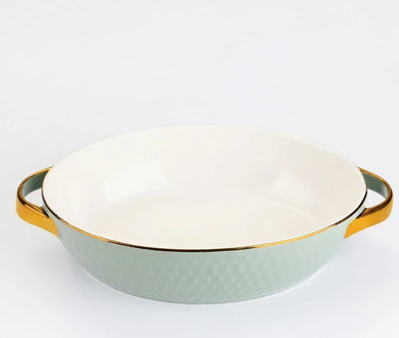 Rectangle Oval Ceramic Glazed Baking Tray – Oven-Safe Pan for BBQ, Salads & Kitchen Baking