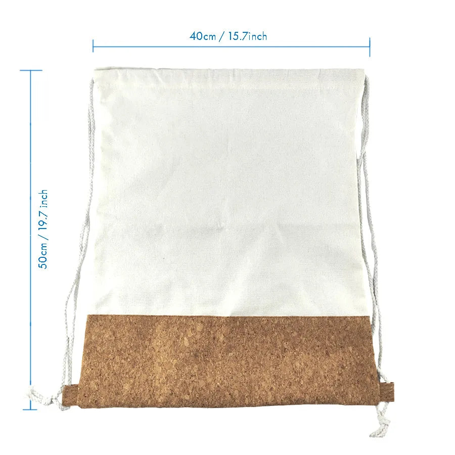 Eco-friendly Cotton & Cork Drawstring Bag – 40x50cm Blank Sport Backpack & Shopping Tote