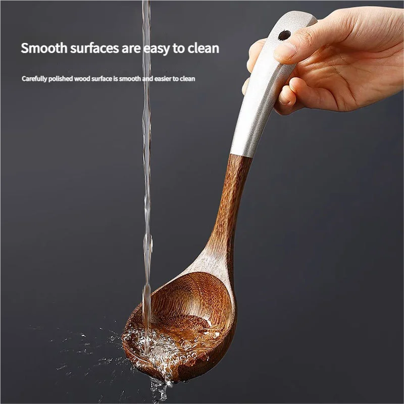 5pcs Natural Wooden Kitchen Utensils Set – Spatula, Spoon, and Flipper