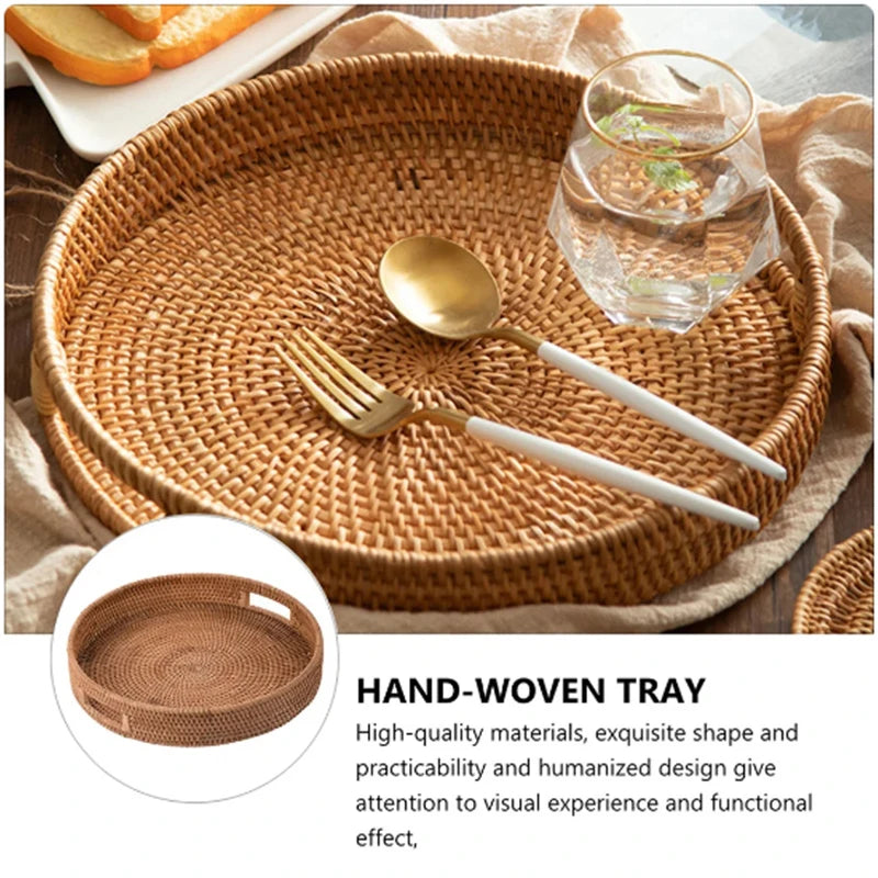Eco-Friendly Handwoven Rattan Storage Tray – Multi-Use Wicker Basket for Bread, Snacks, Fruit, and Tea Serving