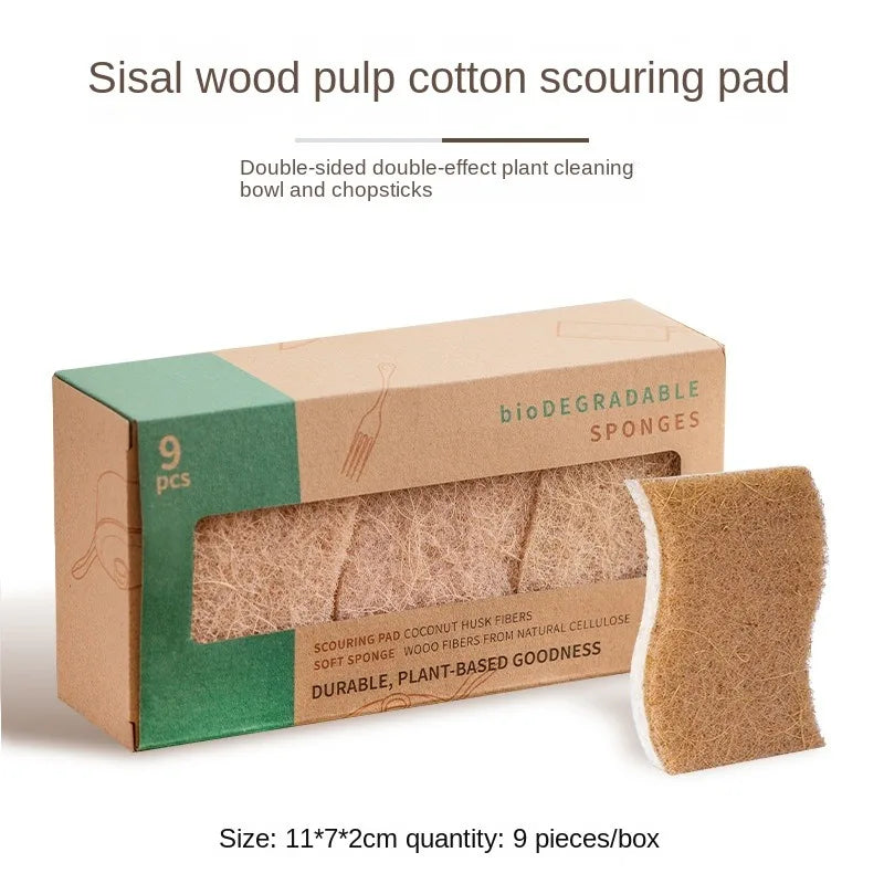 Eco-Friendly Natural Plant Scrub Sponges with Coconut Scrubber – Biodegradable Kitchen Cleaning Accessories