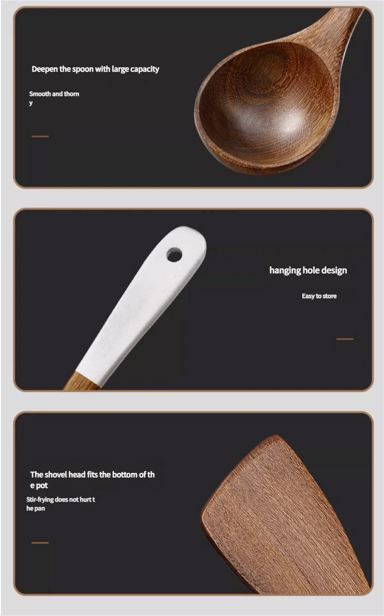 5pcs Natural Wooden Kitchen Utensils Set – Spatula, Spoon, and Flipper