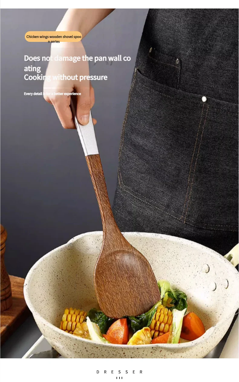 5pcs Natural Wooden Kitchen Utensils Set – Spatula, Spoon, and Flipper