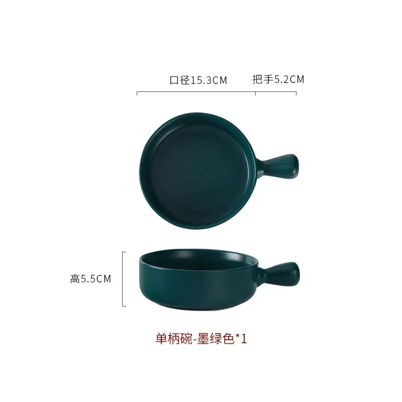 Microwave-Safe Solid Color Salad Bowl with Handle – Versatile for Cereal, Fruit, Soup & Noodles