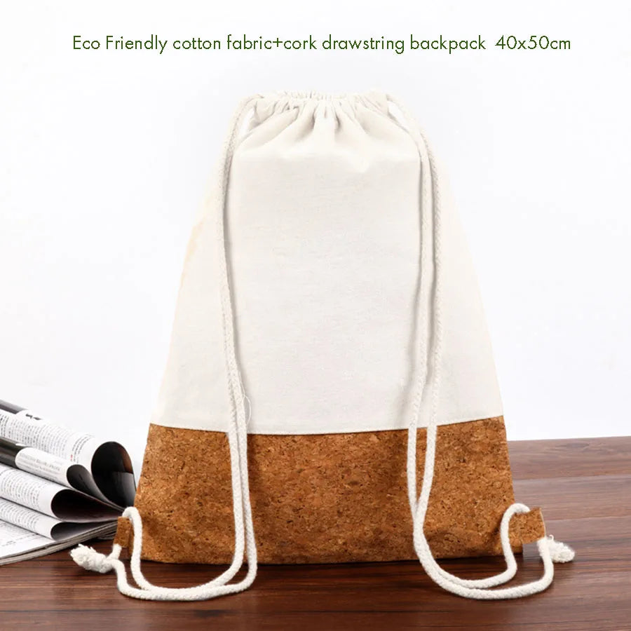 Eco-friendly Cotton & Cork Drawstring Bag – 40x50cm Blank Sport Backpack & Shopping Tote