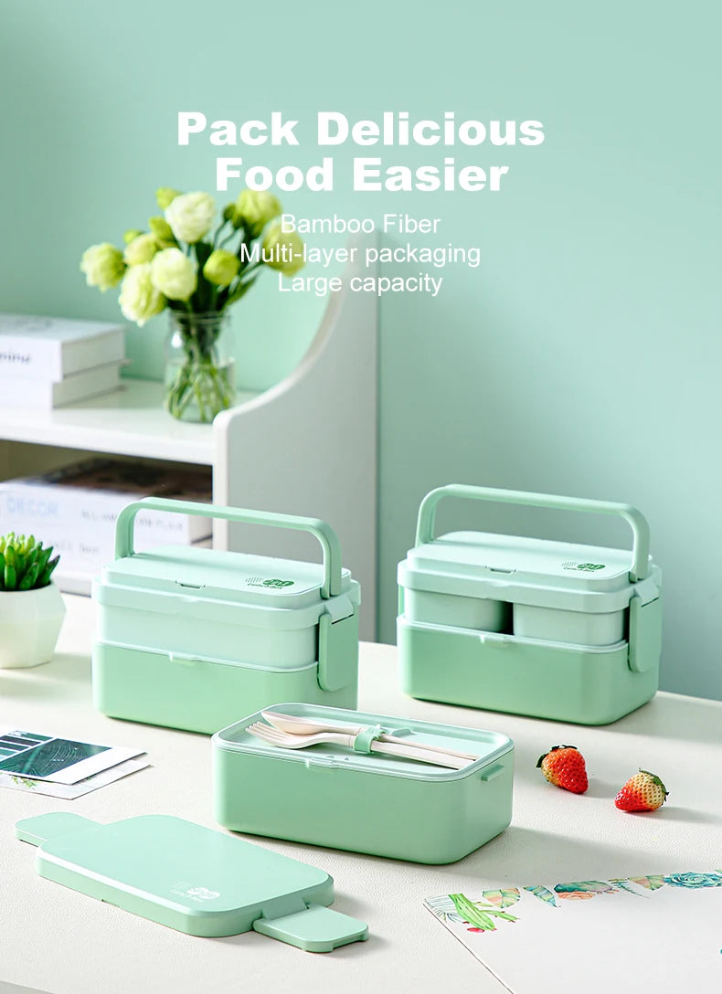 Eco-Friendly Bamboo Fiber Lunch Box – Microwave Safe, Leakproof Bento Container