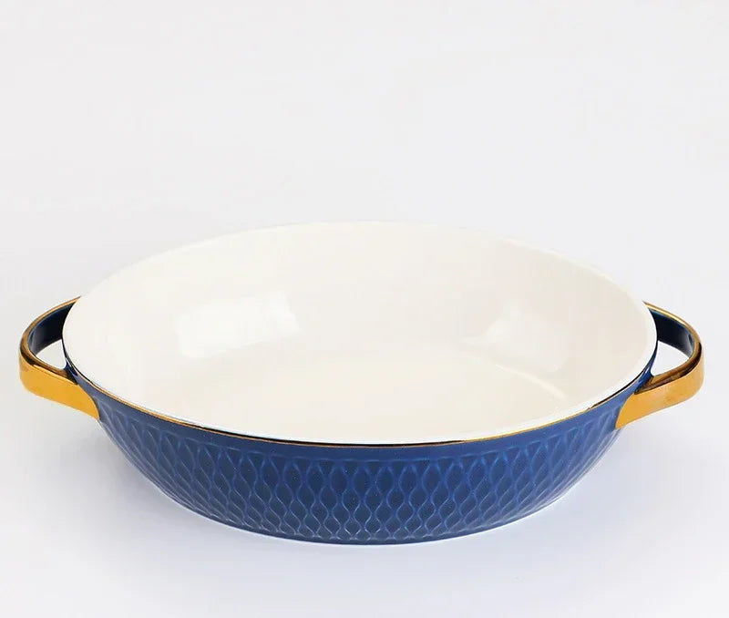 Rectangle Oval Ceramic Glazed Baking Tray – Oven-Safe Pan for BBQ, Salads & Kitchen Baking