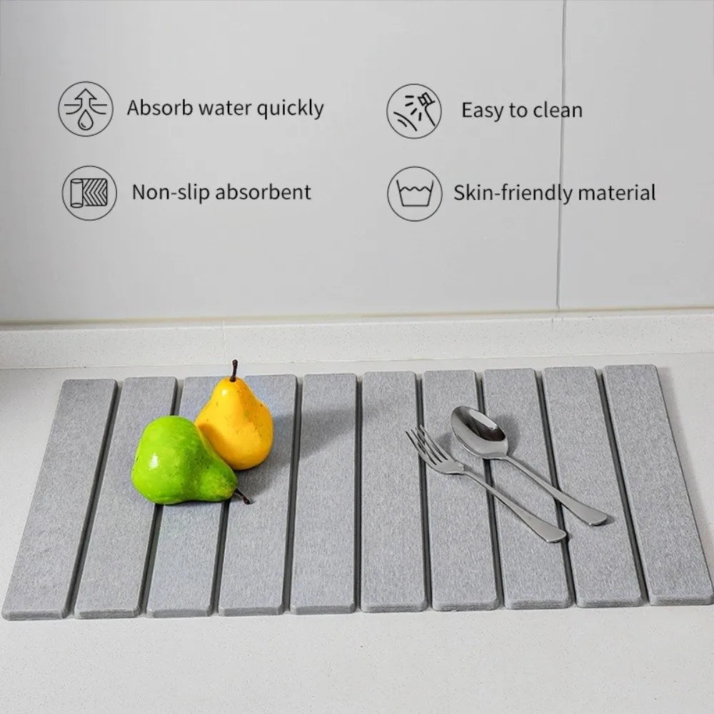 Eco-Friendly Portable Dish Drying Mat - High Absorbent, Quick Drying, Non-Slip, Foldable