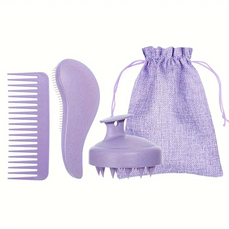 Eco-Friendly Hair Brush Set Soft Bristles & Portable Silicone Scalp Massager with Colorful Gift Set