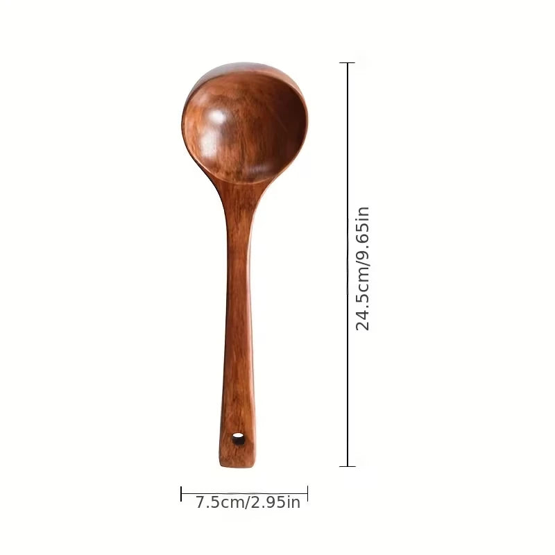 Non-Stick Wooden Cooking Spoon – Solid, Anti-Scald Soup Ladle for Everyday Kitchen Use