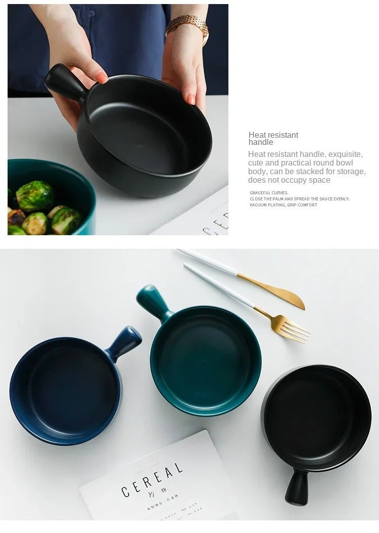 Microwave-Safe Solid Color Salad Bowl with Handle – Versatile for Cereal, Fruit, Soup & Noodles