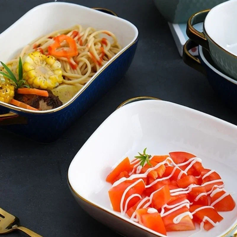 Rectangle Oval Ceramic Glazed Baking Tray – Oven-Safe Pan for BBQ, Salads & Kitchen Baking