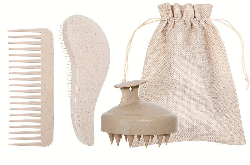 Eco-Friendly Hair Brush Set Soft Bristles & Portable Silicone Scalp Massager with Colorful Gift Set