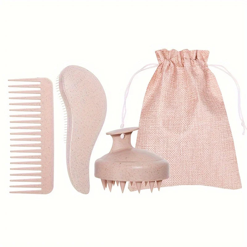 Eco-Friendly Hair Brush Set Soft Bristles & Portable Silicone Scalp Massager with Colorful Gift Set