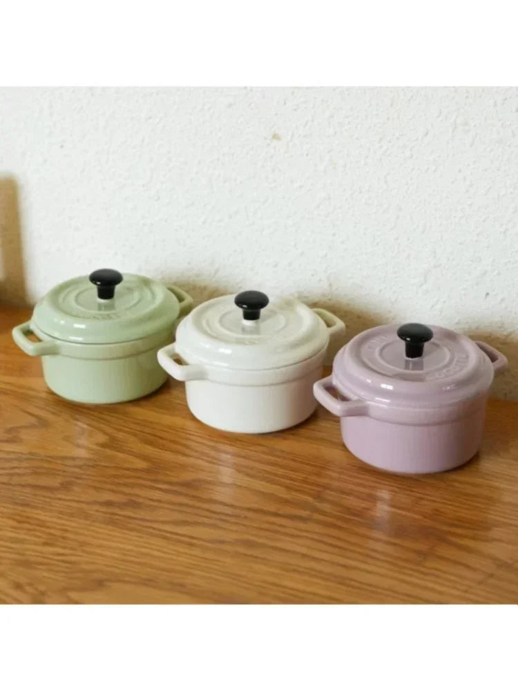 Household Ceramic Bowl with Dual Handles and Lid for Soup, Snacks, or Breakfast