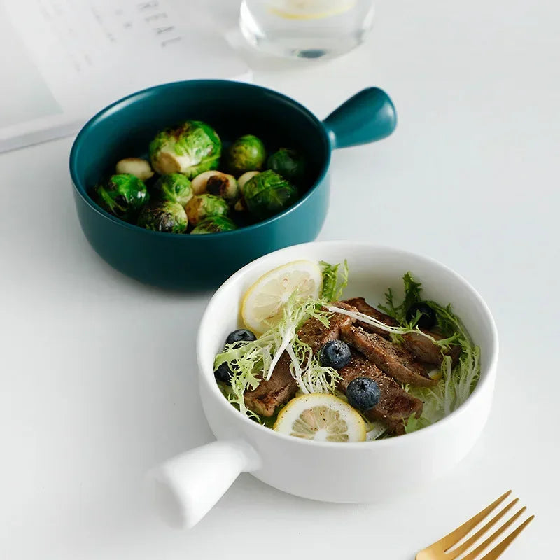 Microwave-Safe Solid Color Salad Bowl with Handle – Versatile for Cereal, Fruit, Soup & Noodles