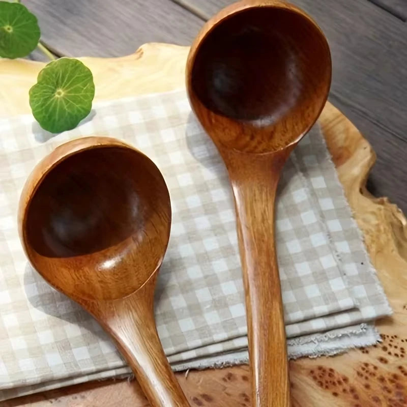 Non-Stick Wooden Cooking Spoon – Solid, Anti-Scald Soup Ladle for Everyday Kitchen Use