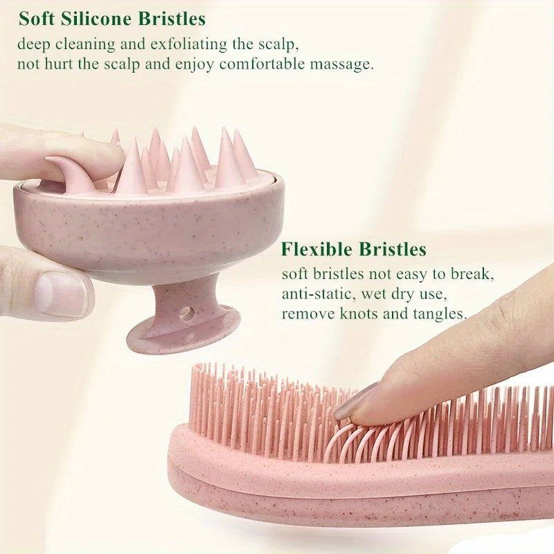 Eco-Friendly Hair Brush Set Soft Bristles & Portable Silicone Scalp Massager with Colorful Gift Set