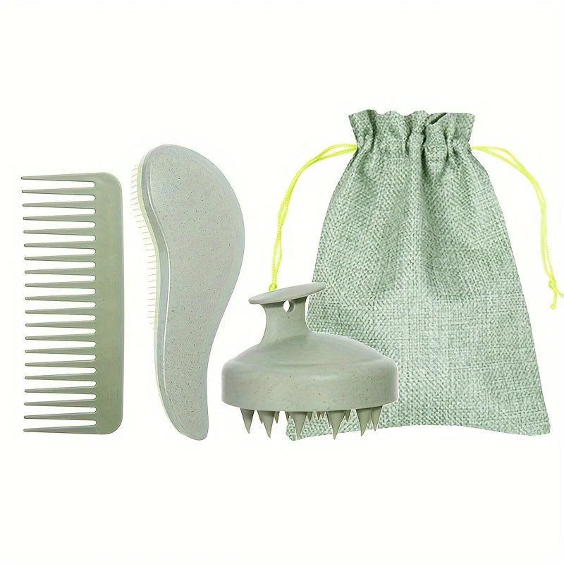 Eco-Friendly Hair Brush Set Soft Bristles & Portable Silicone Scalp Massager with Colorful Gift Set