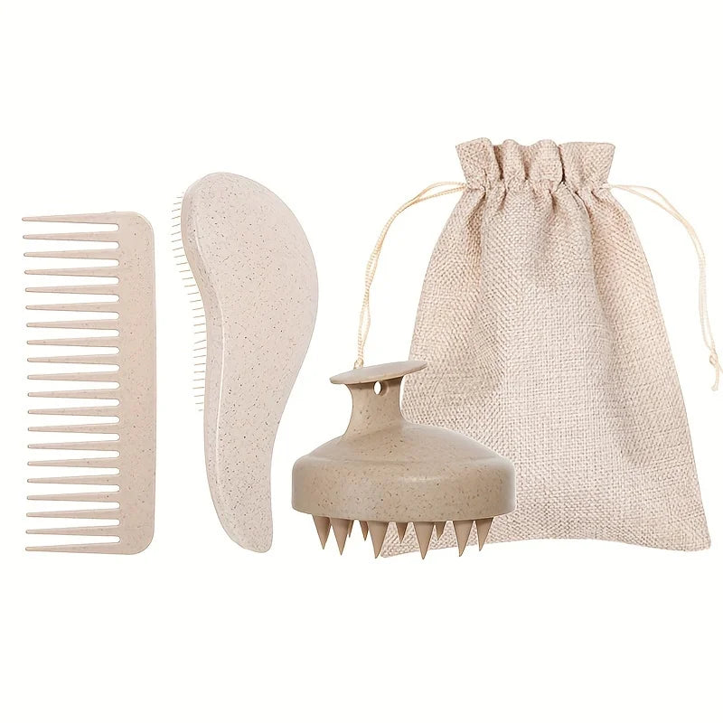 Eco-Friendly Hair Brush Set Soft Bristles & Portable Silicone Scalp Massager with Colorful Gift Set