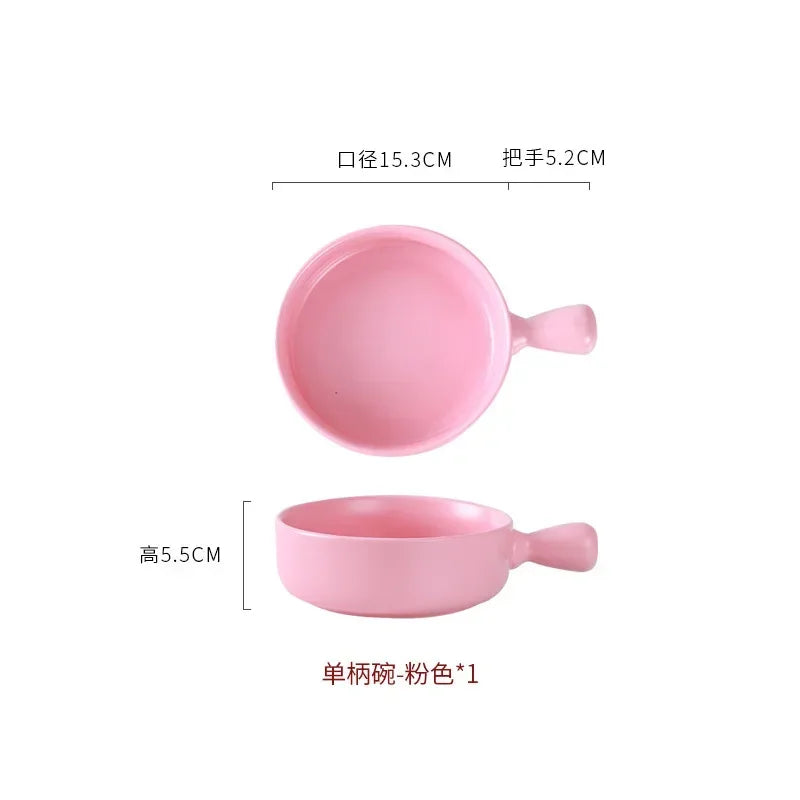 Microwave-Safe Solid Color Salad Bowl with Handle – Versatile for Cereal, Fruit, Soup & Noodles