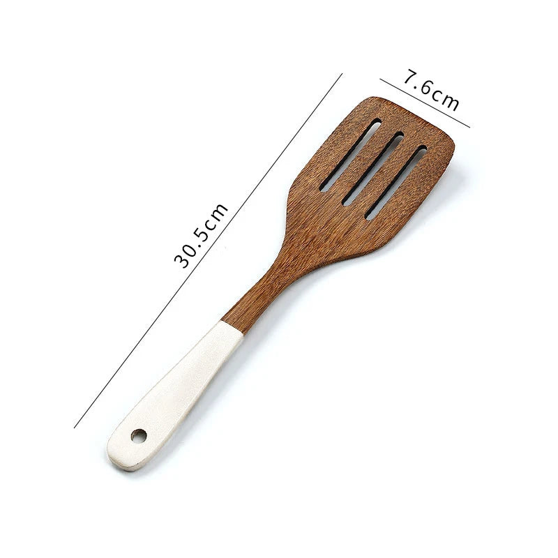 5pcs Natural Wooden Kitchen Utensils Set – Spatula, Spoon, and Flipper
