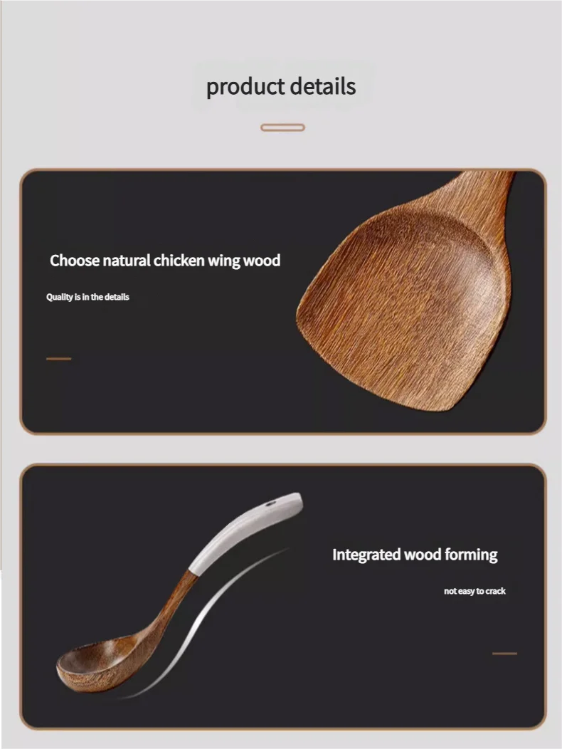5pcs Natural Wooden Kitchen Utensils Set – Spatula, Spoon, and Flipper