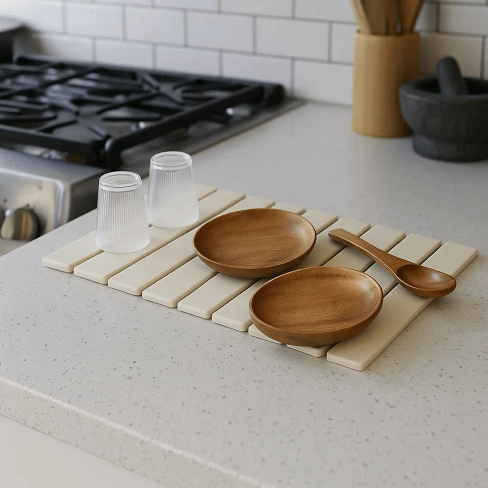 Eco-Friendly Portable Dish Drying Mat - High Absorbent, Quick Drying, Non-Slip, Foldable