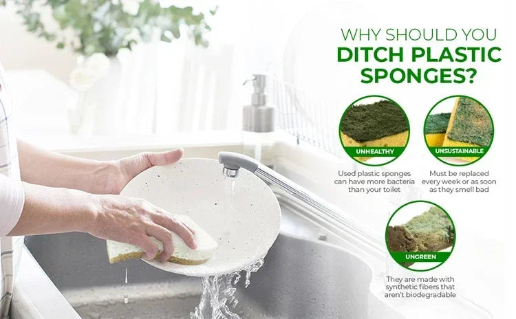 Eco-Friendly Natural Plant Scrub Sponges with Coconut Scrubber – Biodegradable Kitchen Cleaning Accessories
